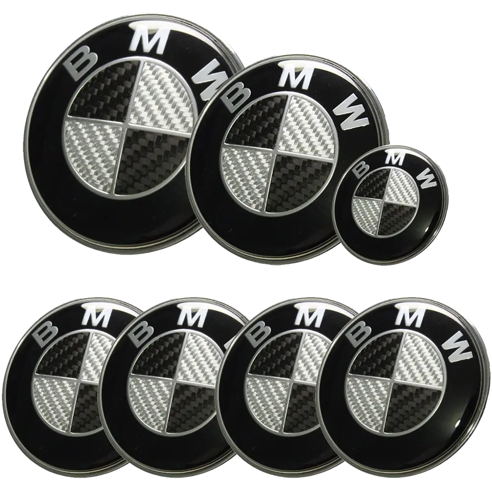 Afauto 7Pcs Bmw Black-Silver Carbon Fiber Style Emblem Logo Badge 1